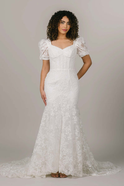 Simple Wedding Dress, Custom Size Modest Wedding Dress, Bride Dress With  Three Quarter Sleeves, Crepe Wedding Dress, Modest Wedding Gown -   Canada