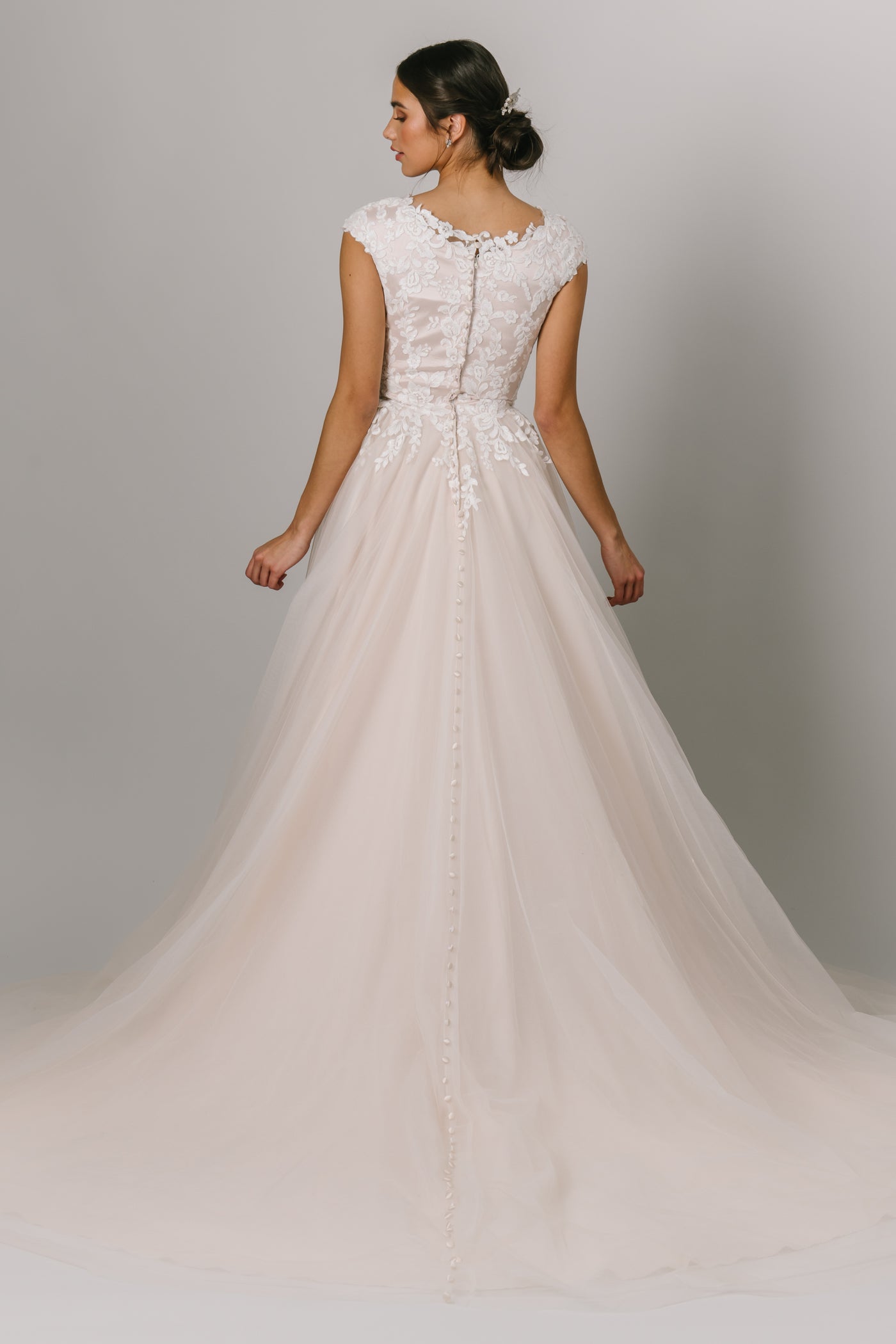 We love this Modest Wedding Dress featuring a lace bodice, illusion neckline and ballgown skirt! - Modest Wedding Dresses - Modest Dresses - Modest Clothing - LatterDayBride