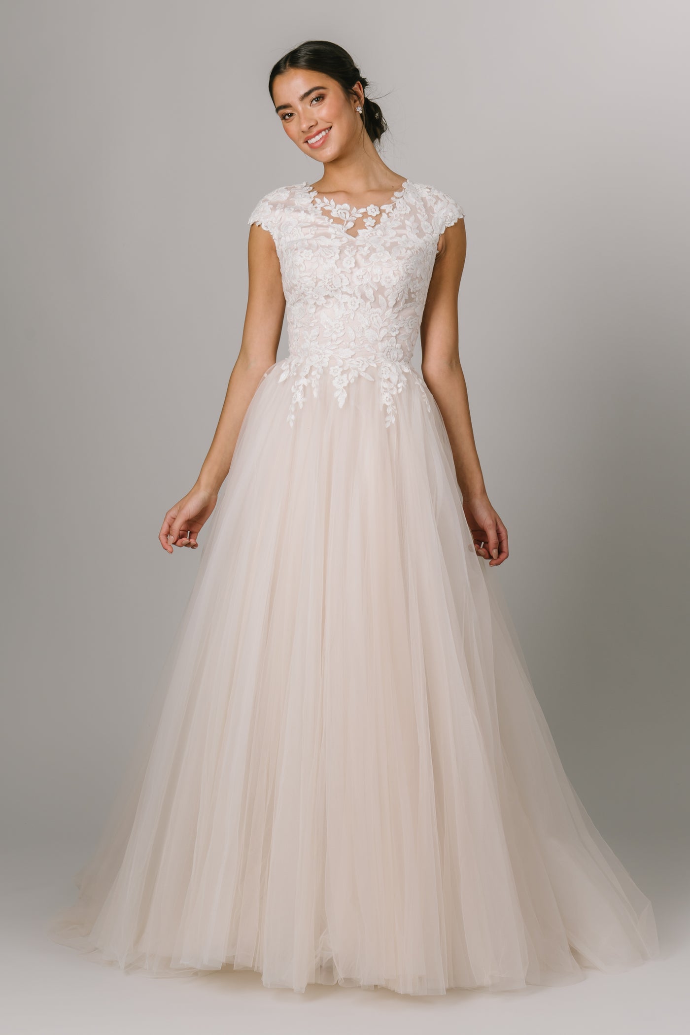 We love this Modest Wedding Dress featuring a lace bodice, illusion neckline and ballgown skirt! - Modest Wedding Dresses - Modest Dresses - Modest Clothing - LatterDayBride