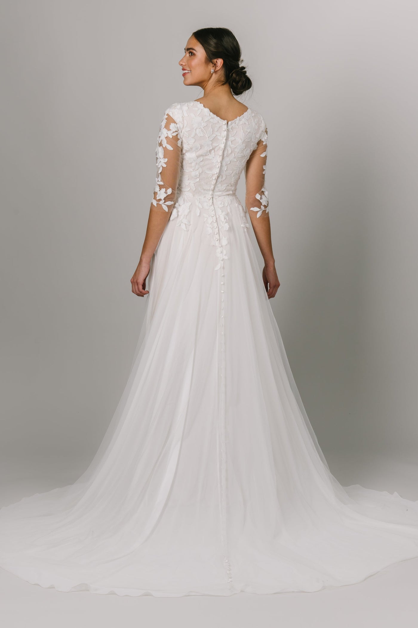 This Modest Wedding Dress features illusion sleeves, a soft V-neckline and an A-line skirt. - Modest Wedding Dresses - Modest Dresses - Modest Clothing - LatterDayBride