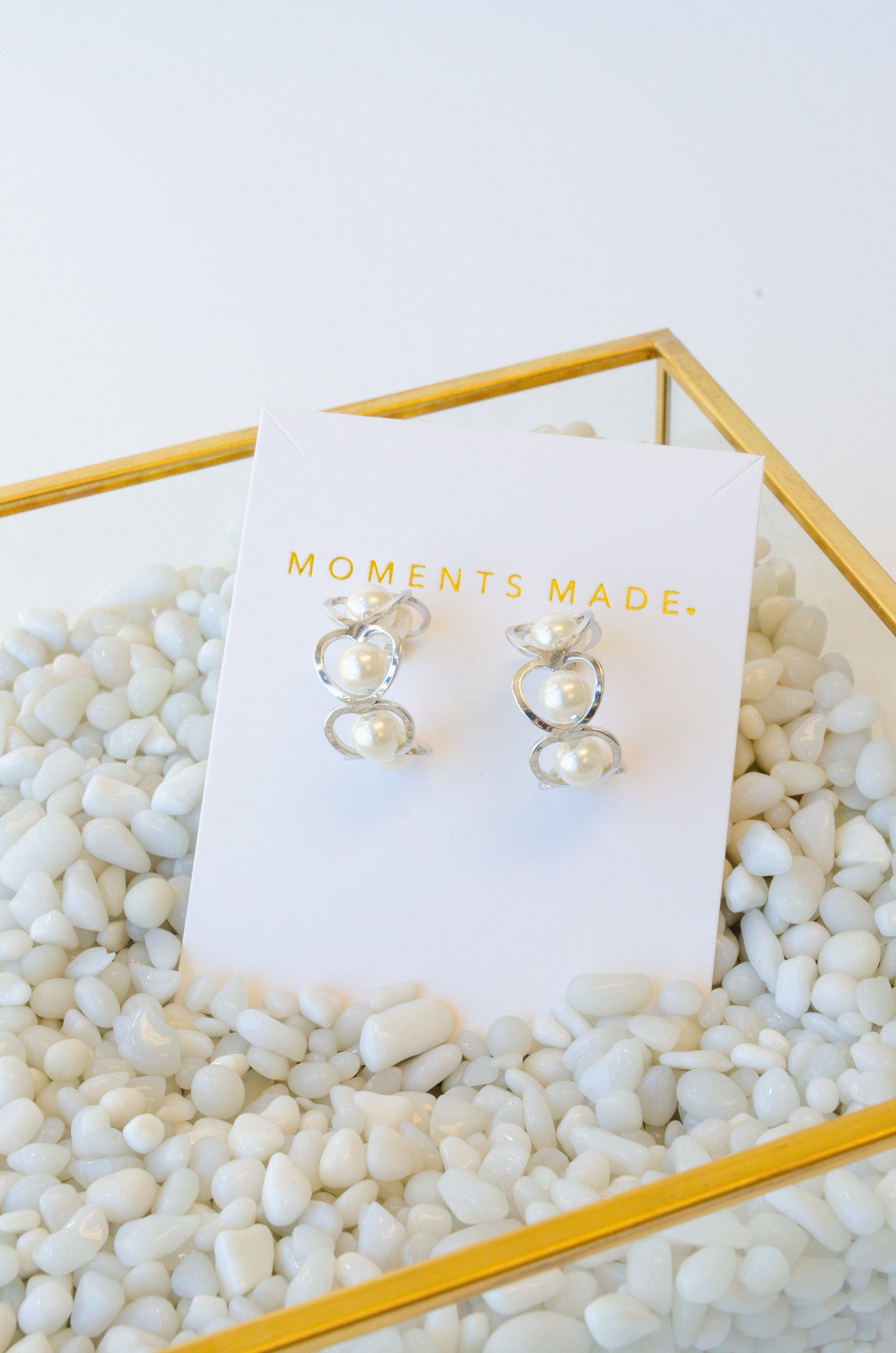 Silver hooped earrings with pearls from bridal shop in salt lake city utah