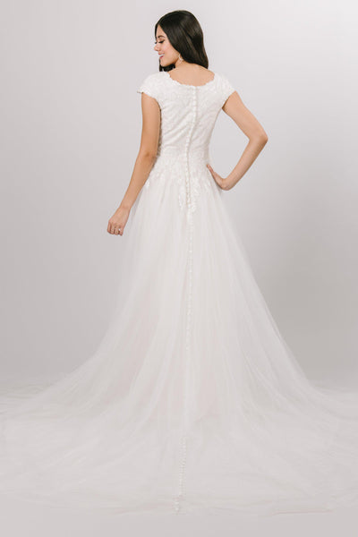 A-line Modest Wedding Dress with Leafy Lace from Bridal shop in salt lake city utah