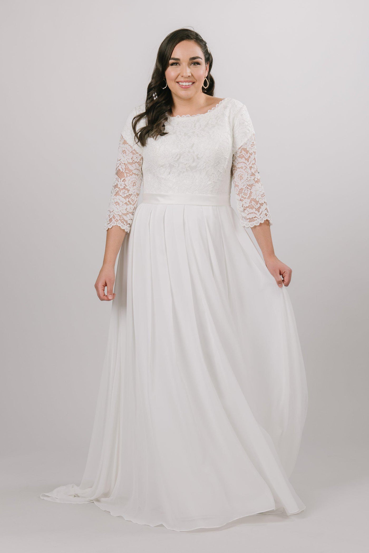 Back of Modest chiffon wedding dress, style Haven, is part of the Wedding Collection of LatterDayBride, a Salt Lake City bridal store.