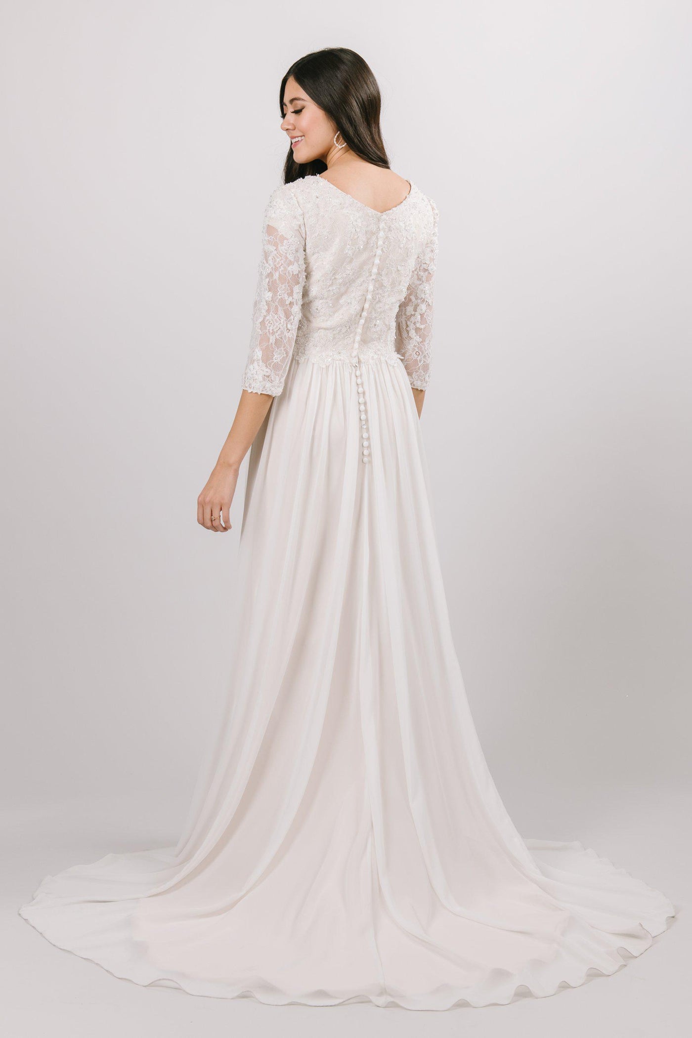 Boho chic wedding gown, style Quentin, is part of the Wedding Collection of LatterDayBride, a Salt Lake City bridal store.