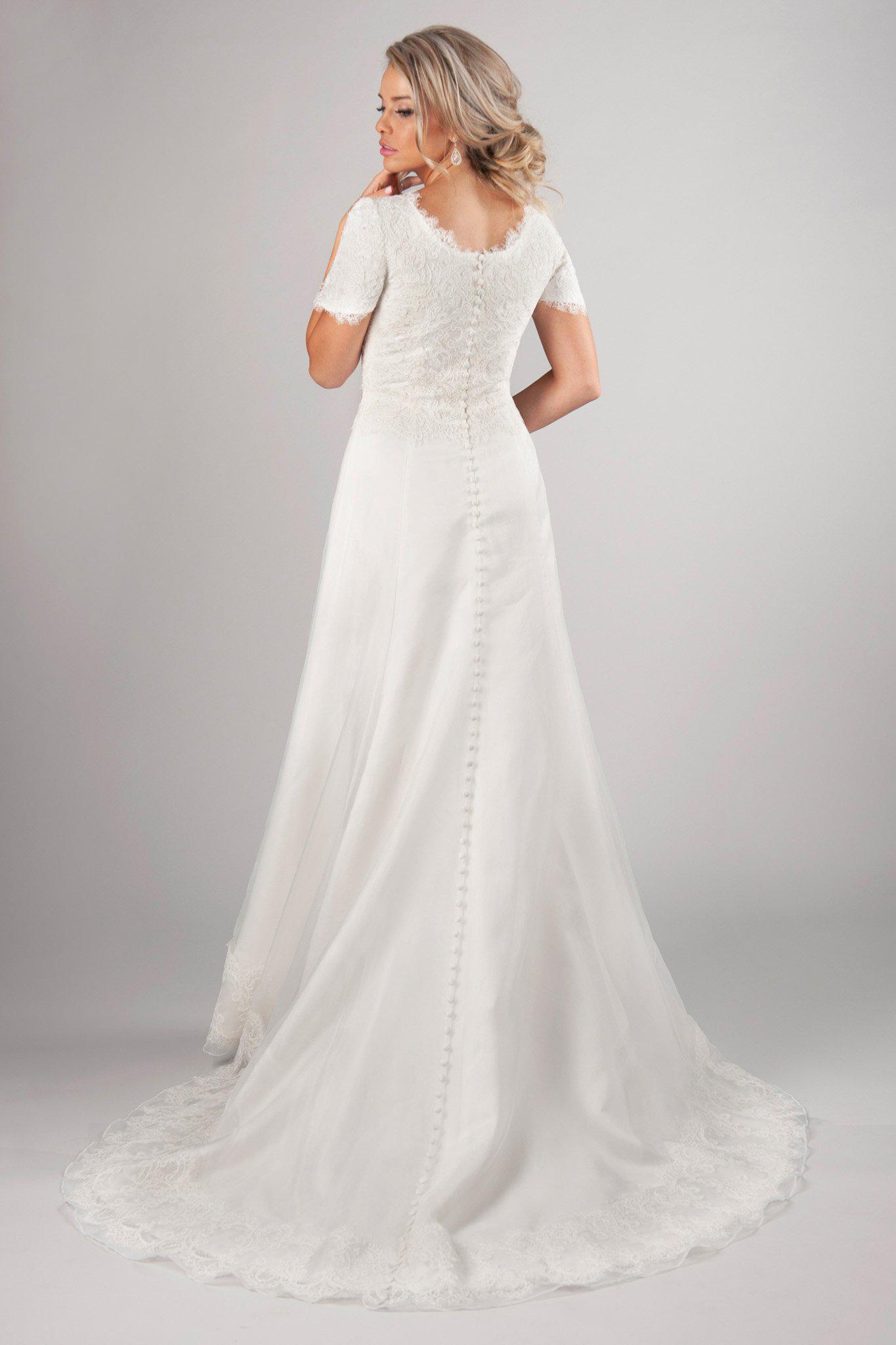 Back of Dreamy modest wedding dress, style Jocelyn, is part of the Wedding Collection of LatterDayBride, a Salt Lake City bridal shop.