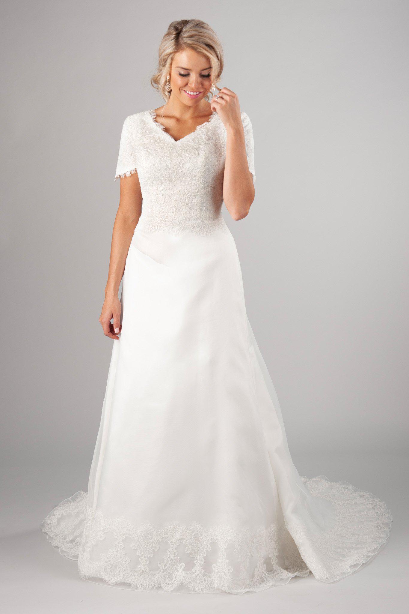 Dreamy modest wedding dress, style Jocelyn, is part of the Wedding Collection of LatterDayBride, a Salt Lake City bridal shop.