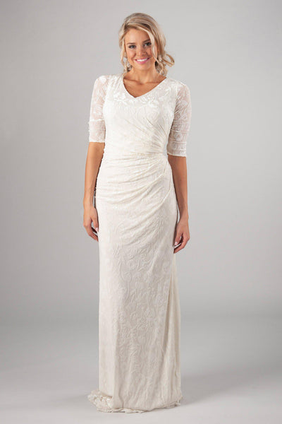 Soft and velvet bridal gown, style Katniss, is part of the Wedding Collection of LatterDayBride, a Salt Lake City bridal store.
