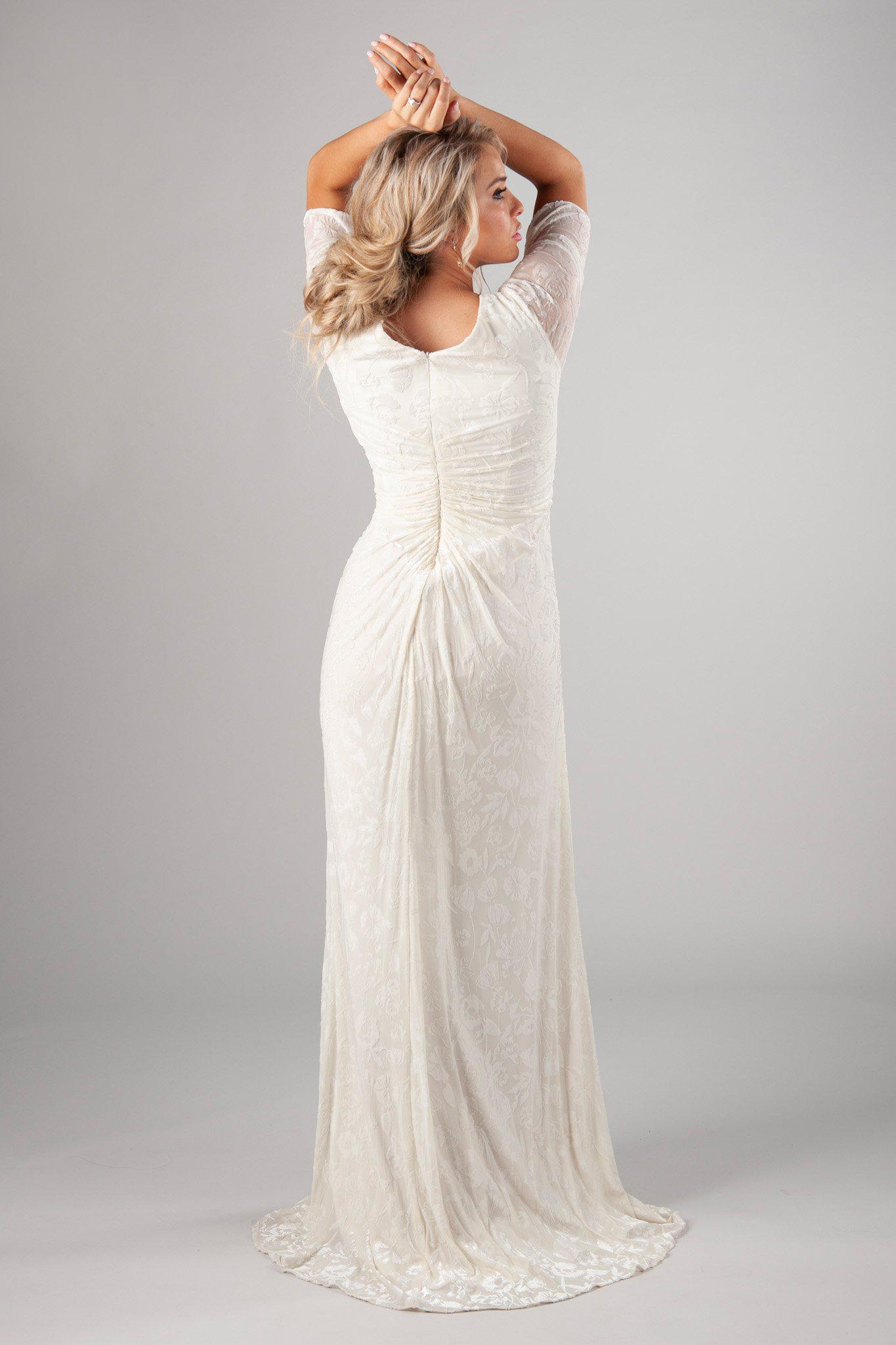 Back of Soft and velvet bridal gown, style Katniss, is part of the Wedding Collection of LatterDayBride, a Salt Lake City bridal store.