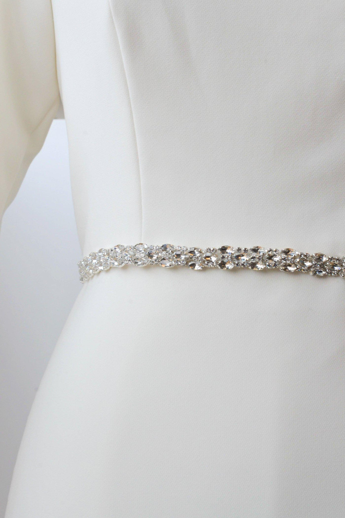 silver metal belt accented with crystals from bridal shop in salt lake city utah