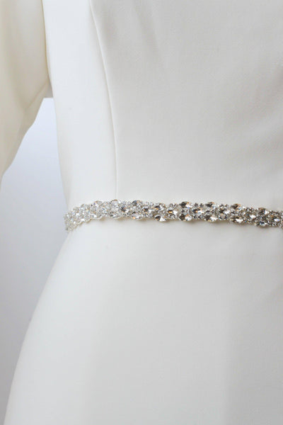 silver metal belt accented with crystals from bridal shop in salt lake city utah