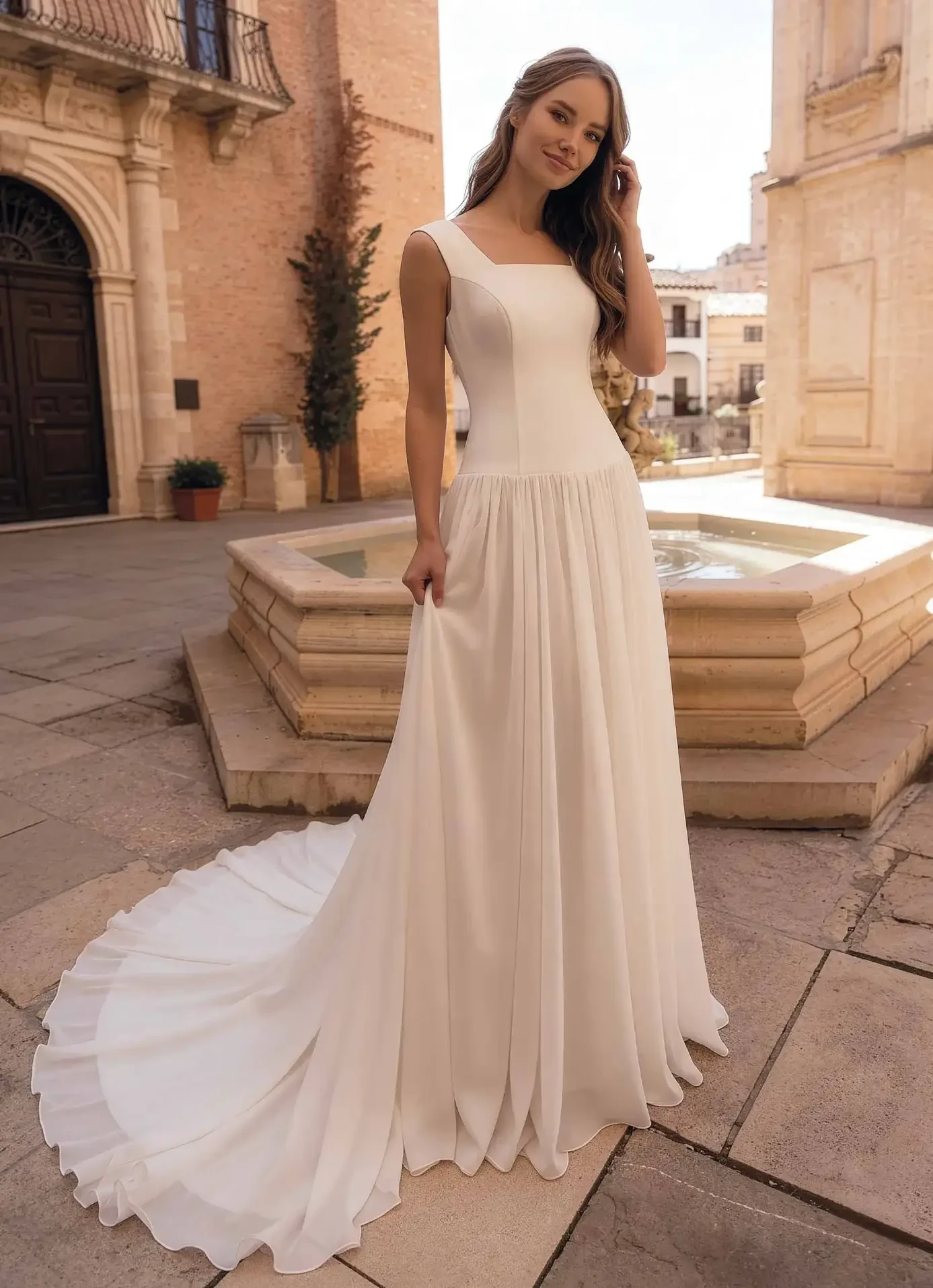 Model wearing an A-Line gown