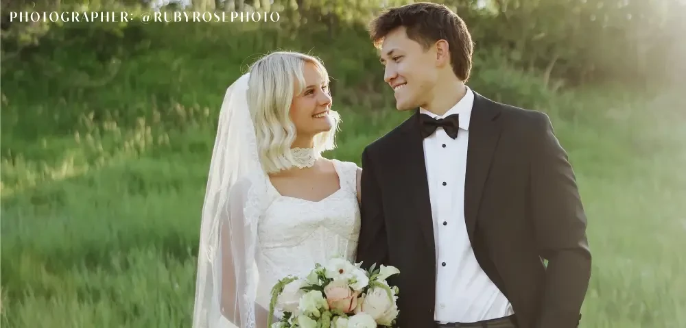 Photo of the kissing real bride and groom