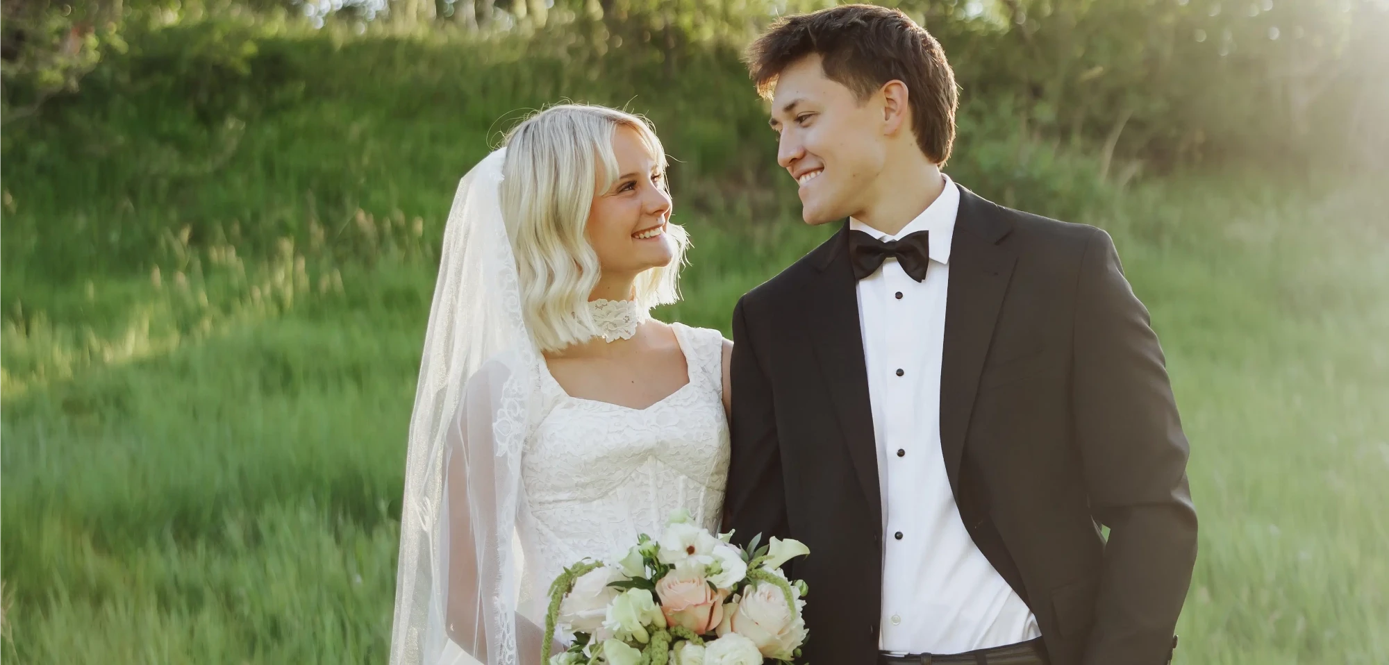 Photo of the kissing real bride and groom