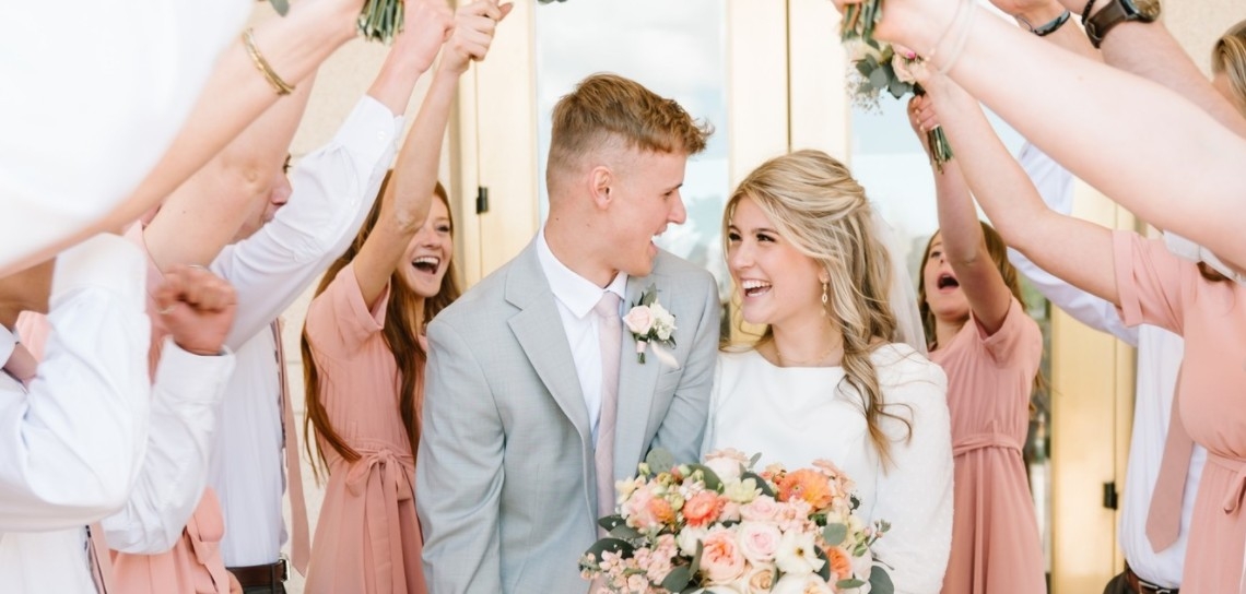 Photo of the smiling real bride and groom