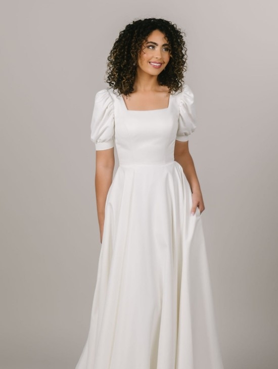 Model wearing an A-Line gown