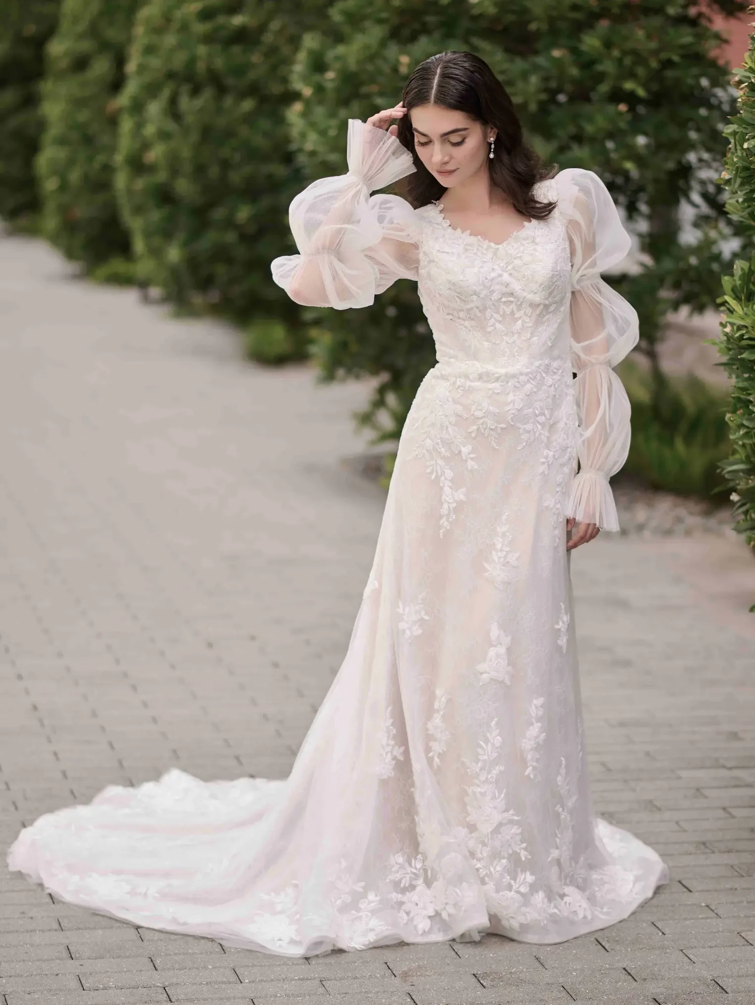 Model wearing an A-Line gown