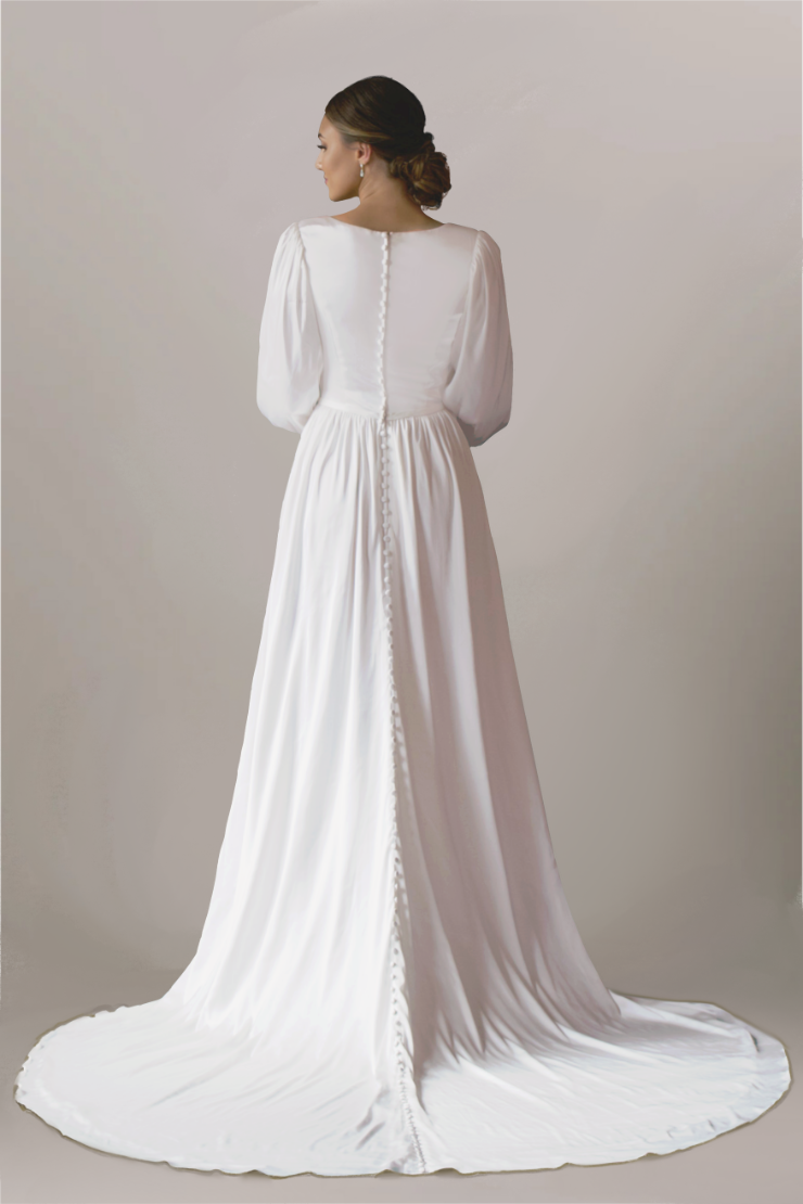 long white modest dresses Blanc Honeycomb Gown