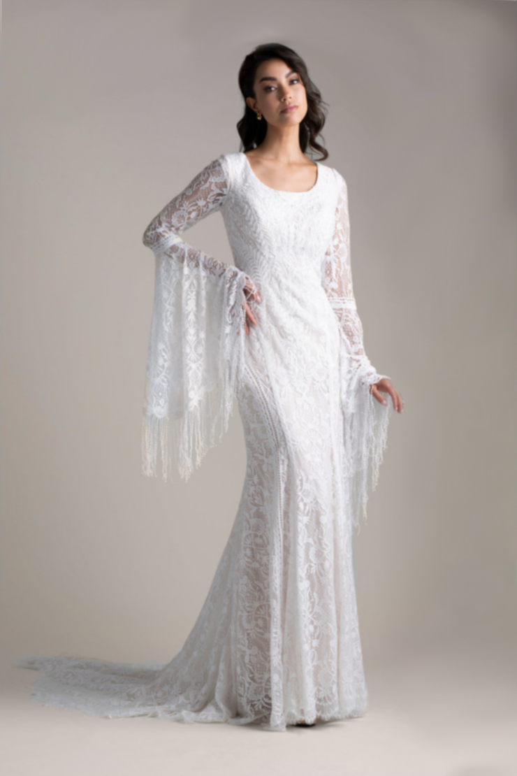 lds wedding dresses Off the Shoulder Modest Wedding Dresses with Long Sleeves AWD1446