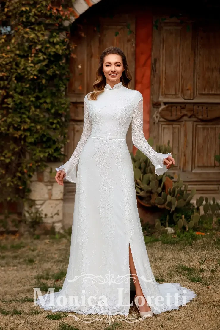 green emerald velvet dress Santa Monica Embroidered Fit and Flare Wedding Gown