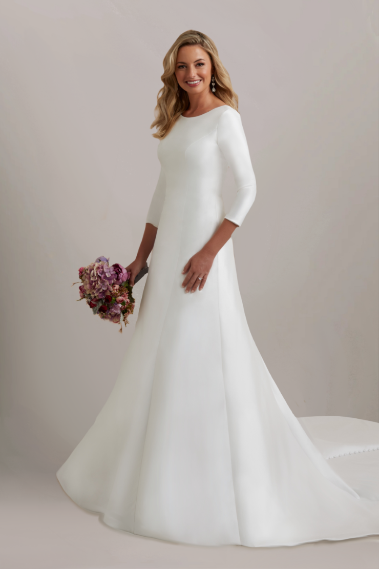 sachin and babi light blue dress 3/4 Sleeves Chiffon Lace Wedding Dresses, Long Wedding Dresses, Side S –  ClaireBridal main image 1