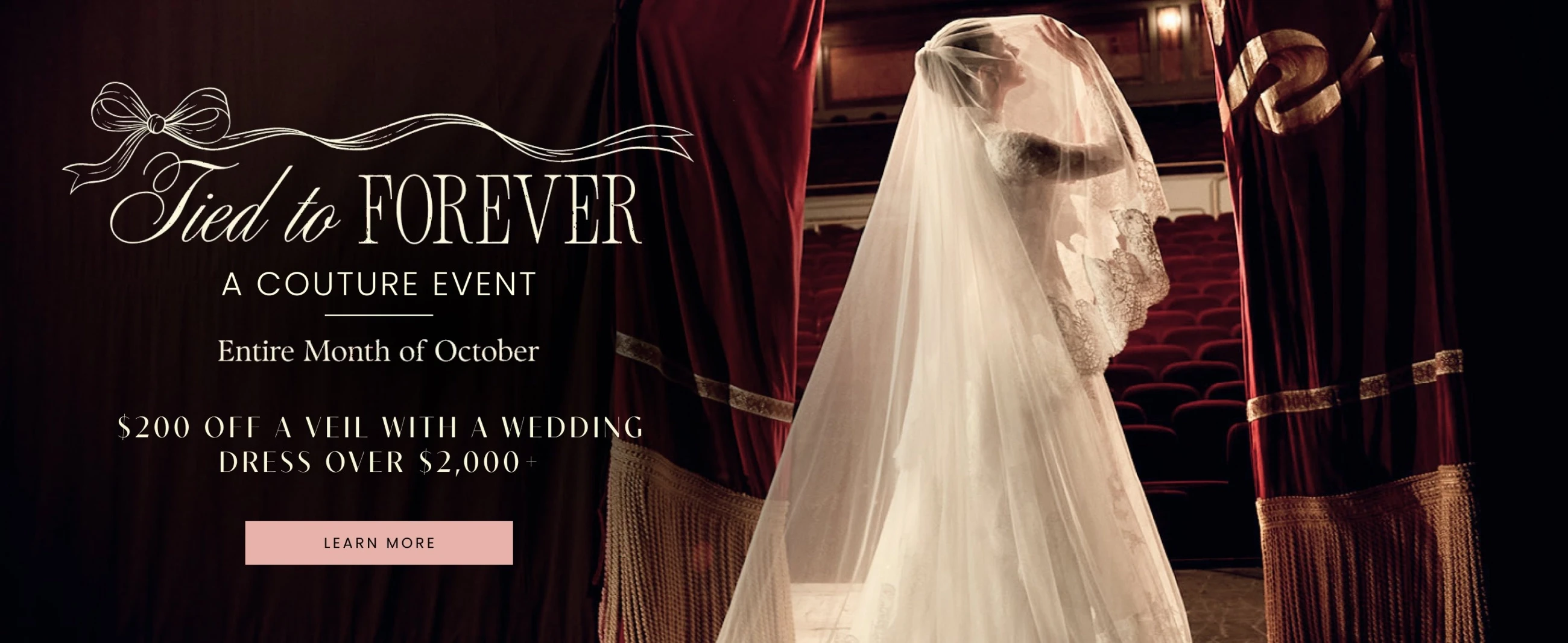 Model wearing Bridal gown with veil, Tied to Forever Couture Event desktop banner