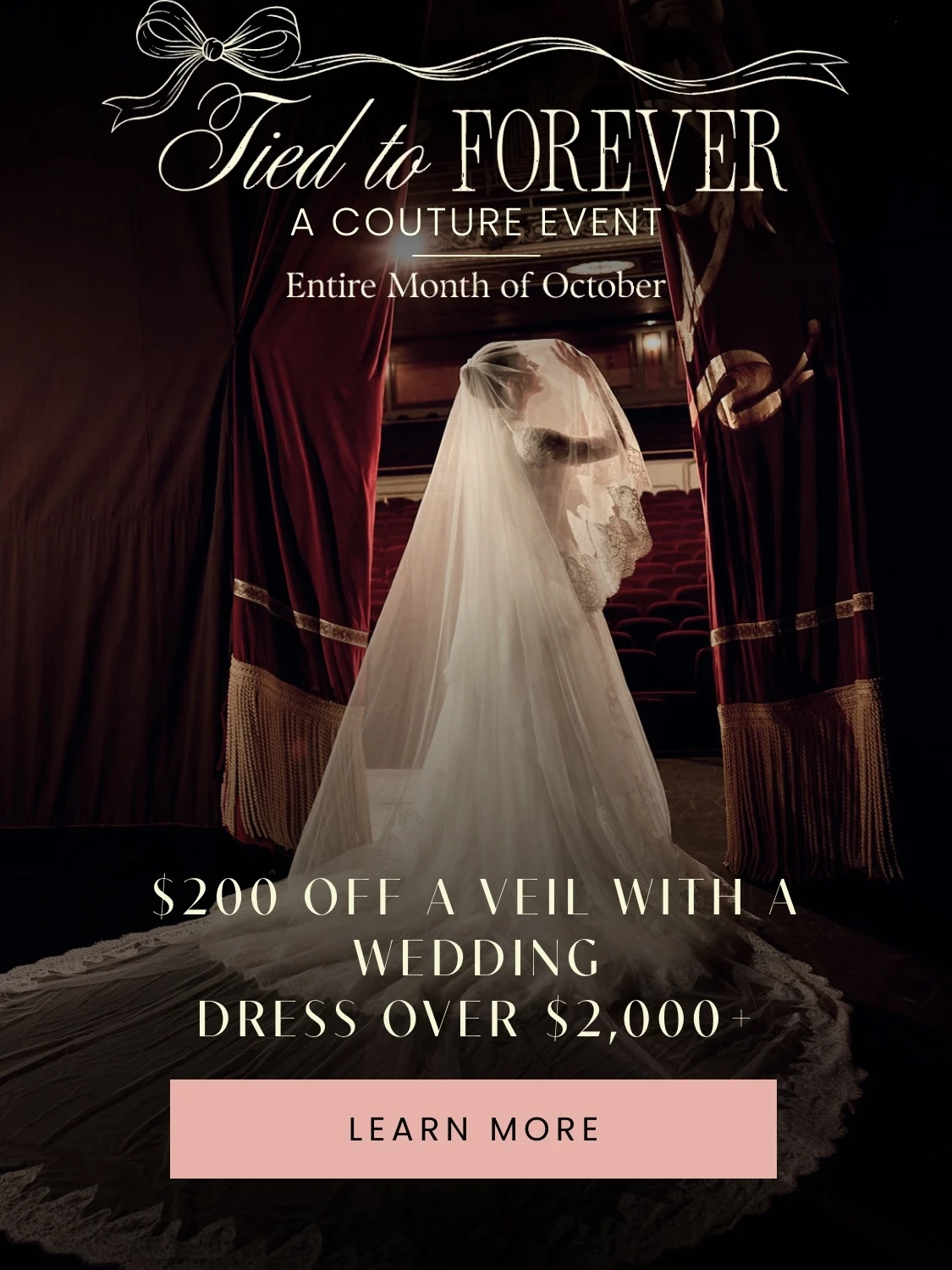 Model wearing Bridal gown with veil, Tied to Forever Couture Event mobile banner
